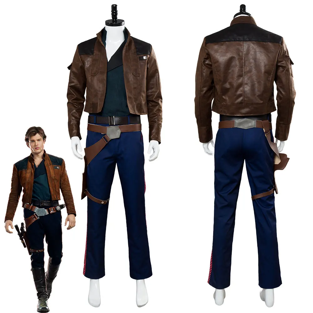 

Movie Space Battle TV Fantasy Han Solo Vest Costume Men Roleplay Coat Pants Holster Belt Outfit Halloween Carnival Party Suit