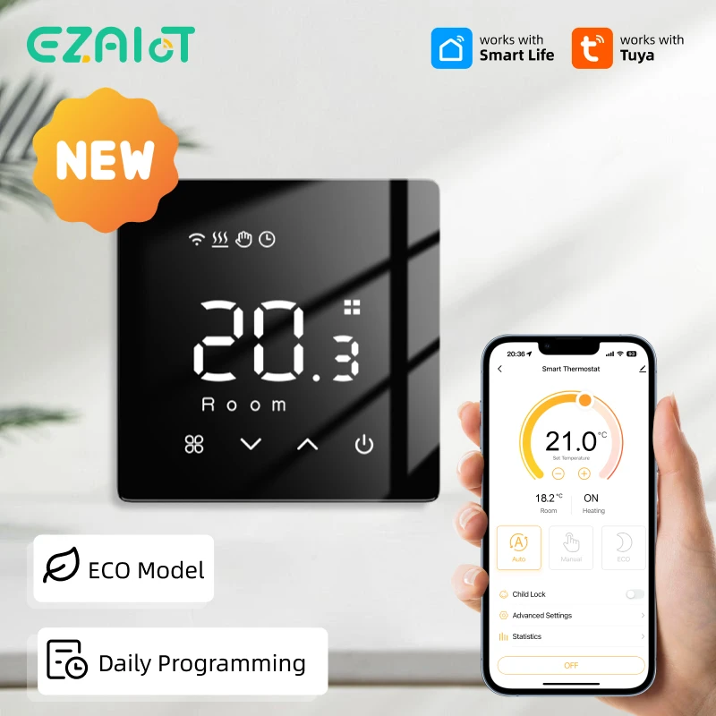 

Умный терморегулятор Tuya WiFi для электрических/водяных/газовых котлов и теплого пола, совместимый с Alexa и Google