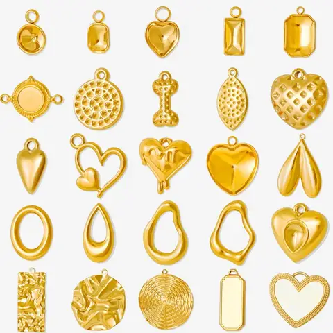 Pendentifs géométriques en acier inoxydable, couleur or, pour la fabrication de bijoux, cœur, os de chien, réglage de Base d'amour rond, résultats de bricolage, 5 pièces