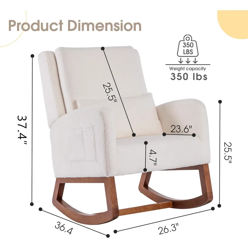 كرسي تيدي هزاز للحضانة، كرسي هزاز شيربا لغرفة المعيشة، كرسي هزاز طائرة شراعية حديثة مع وسادة وجيب جانبي #2