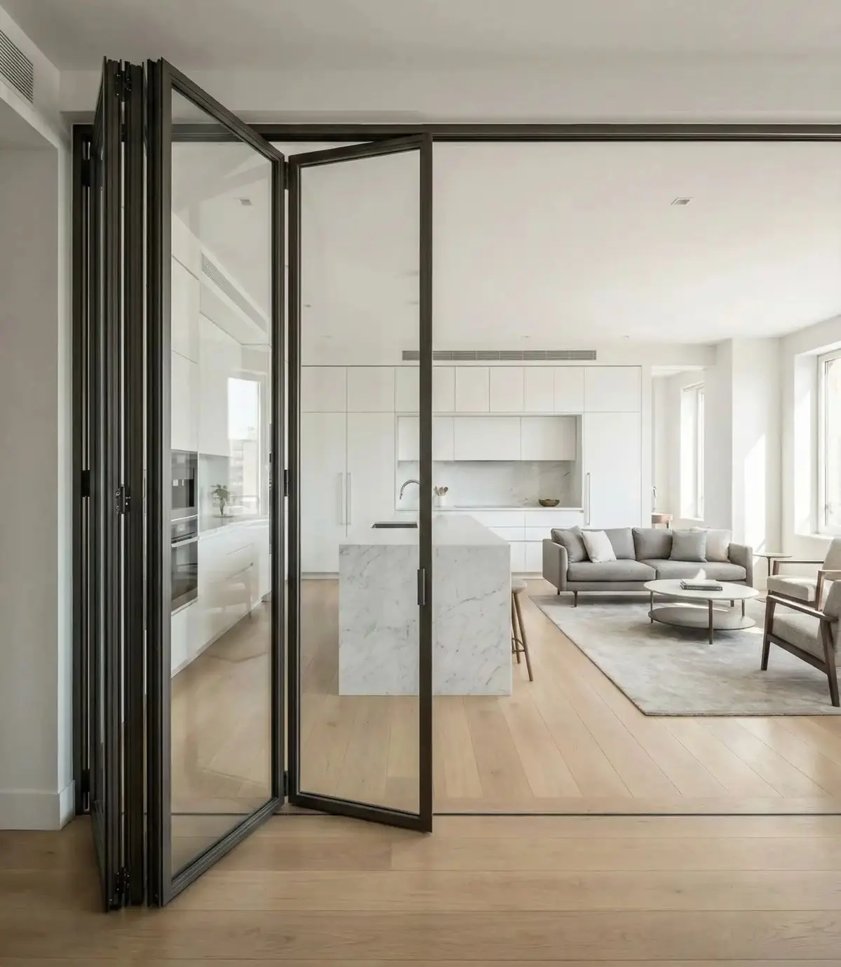 

Fashionable Manual Indoor Folding Door Panoramic Soundproof Concealed Track Design Bifold Door Household Accordion Folding Door