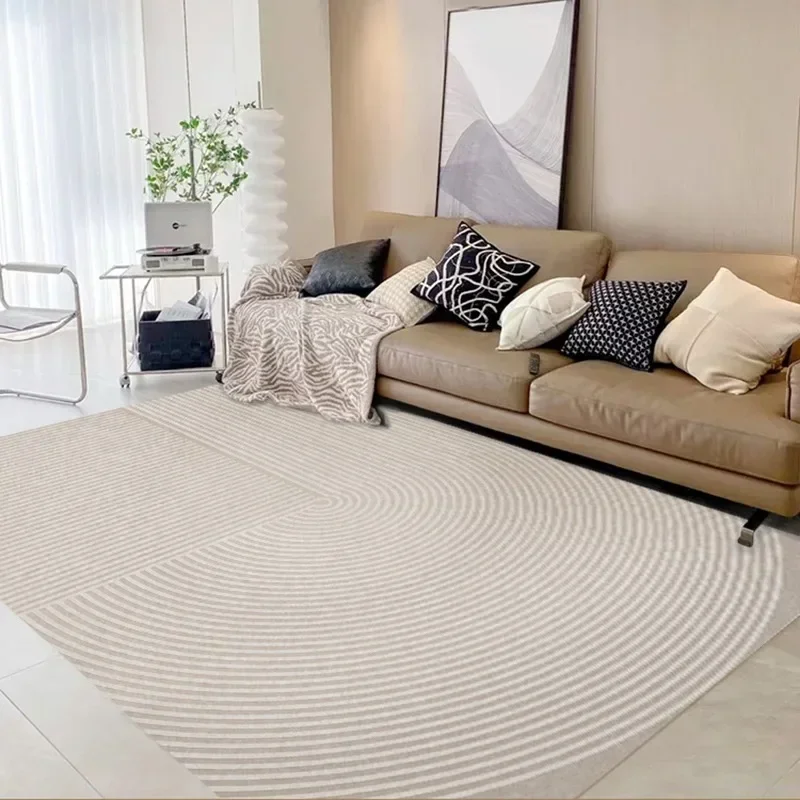 Minimalist Striped Carpet Comfortable Easy Clean Bedroom Rugs Cream Color Luxurious Decorative Living Room Carpets Artistic Rug