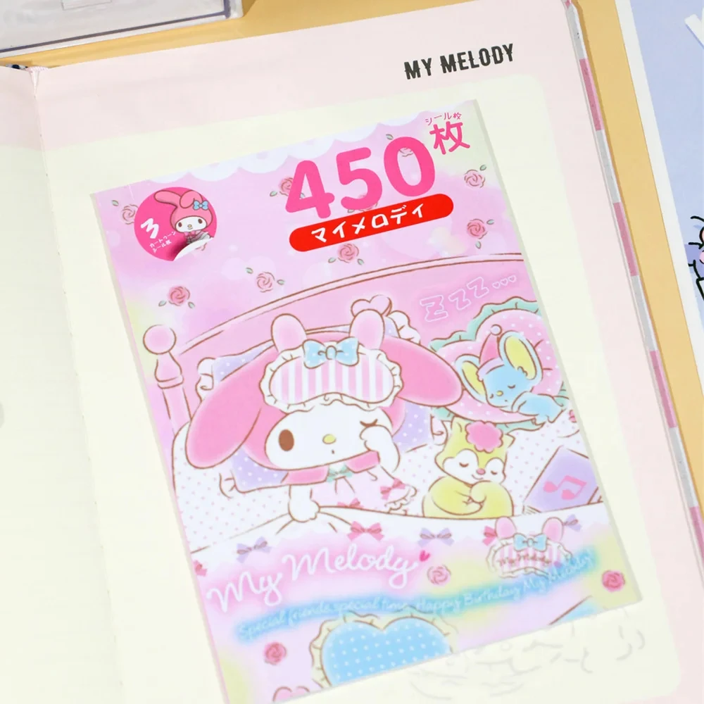 450 pçs sanrio adesivo livro dos desenhos animados kawaii kuromi olá kitty melodia goka cartão adesivos mão conta decoração para meninas presente