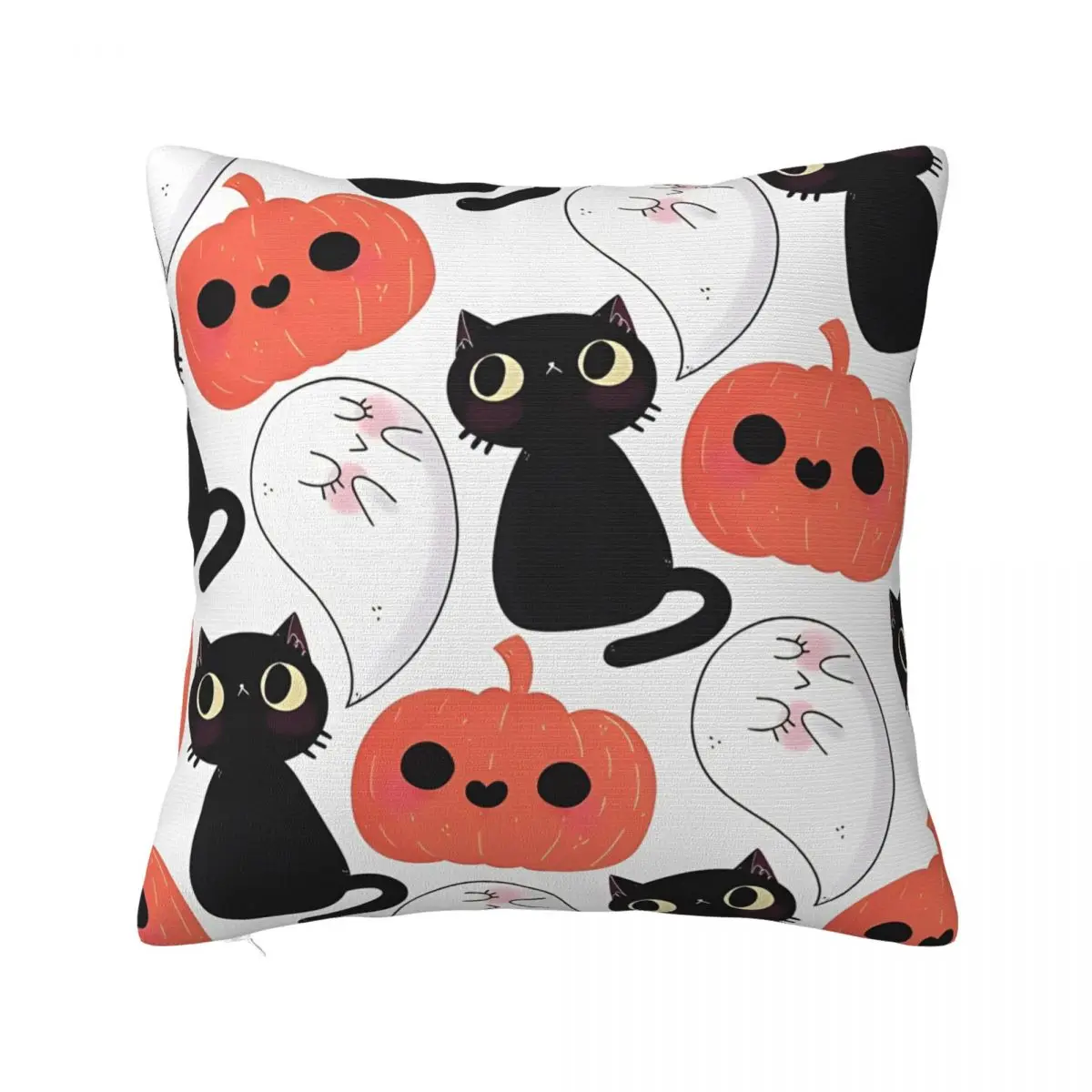 Spooky Cute Halloween Cat Kitty Pumpkim Ghost Pillowcase Printing Cushion Cover Decor Pillow Case Cover Home Square 45*45cm