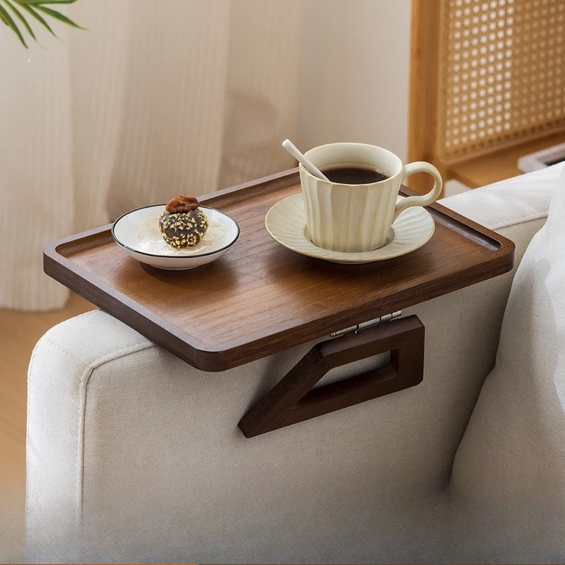 

New Chinese Style Bamboo Folding Tray Anti Slip Tea Tray Sofa Armrest Table Space Saving Cheese Plate