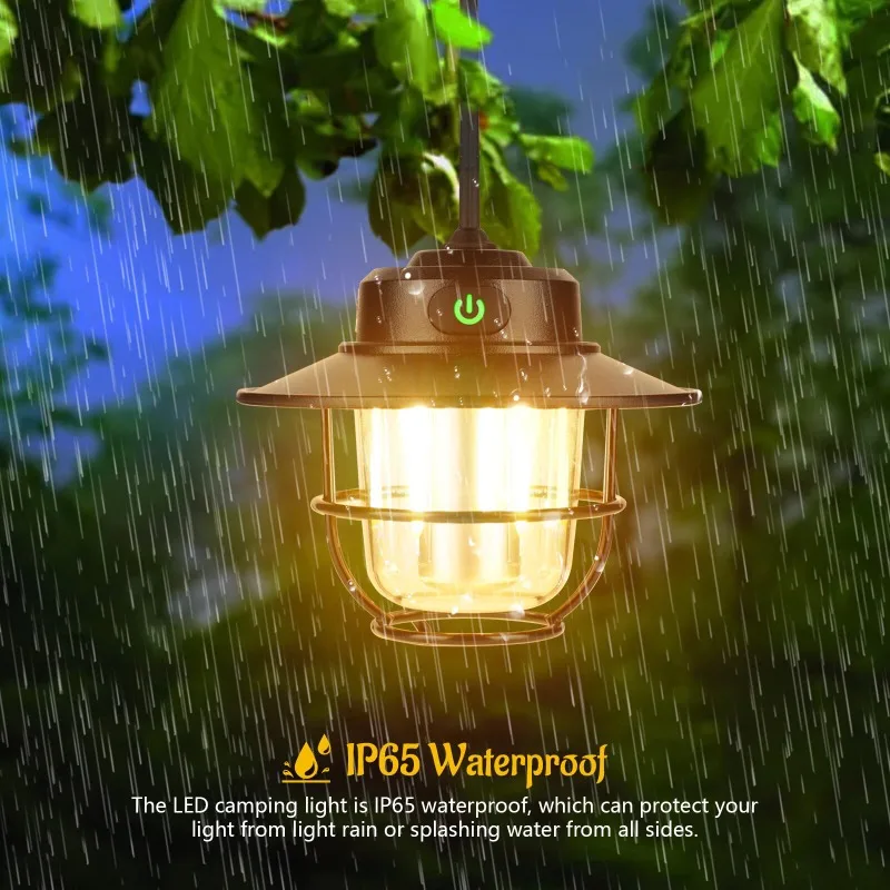 Lâmpada de acampamento led recarregável retro portátil lanterna acampamento à prova dwaterproof água luz emergência ao ar livre tenda lâmpada à prova dwaterproof água para caminhadas