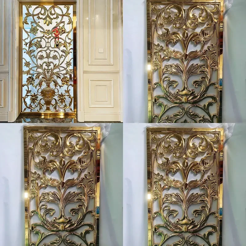 Modern Brushed Stainless Steel Hollow Letter Room Divider Screen Titanium Texture Partition for Living Room Decor