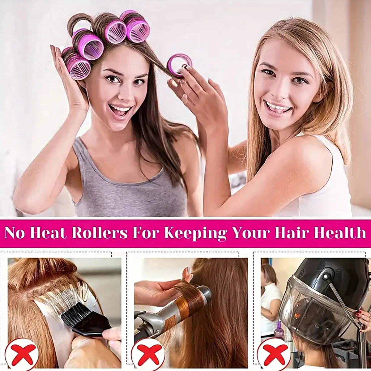 مجموعة تصفيف مكونة من 29 قطعة، 18 مكاوي تجعيد ذاتية التثبيت، 10 مشابك شعر، مشط واحد، خاصة لشعر مستعار حقيقي