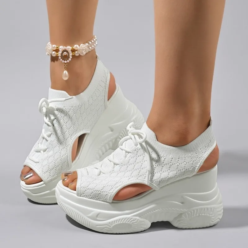 Women Sandals 2025 New Thick-soled Fashion Elevation Casual Shoes Women Summer Wedge Elastic Cloth Cover Ladies Sandals