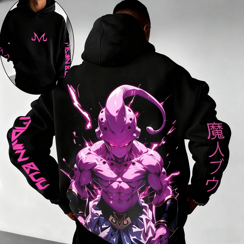 سترة بغطاء للرأس للرجال من Dragon Ball Majin Buu Japan أنيمي للخريف بأكمام طويلة بلوفر للوالدين والطفل ملابس هاراجوكو