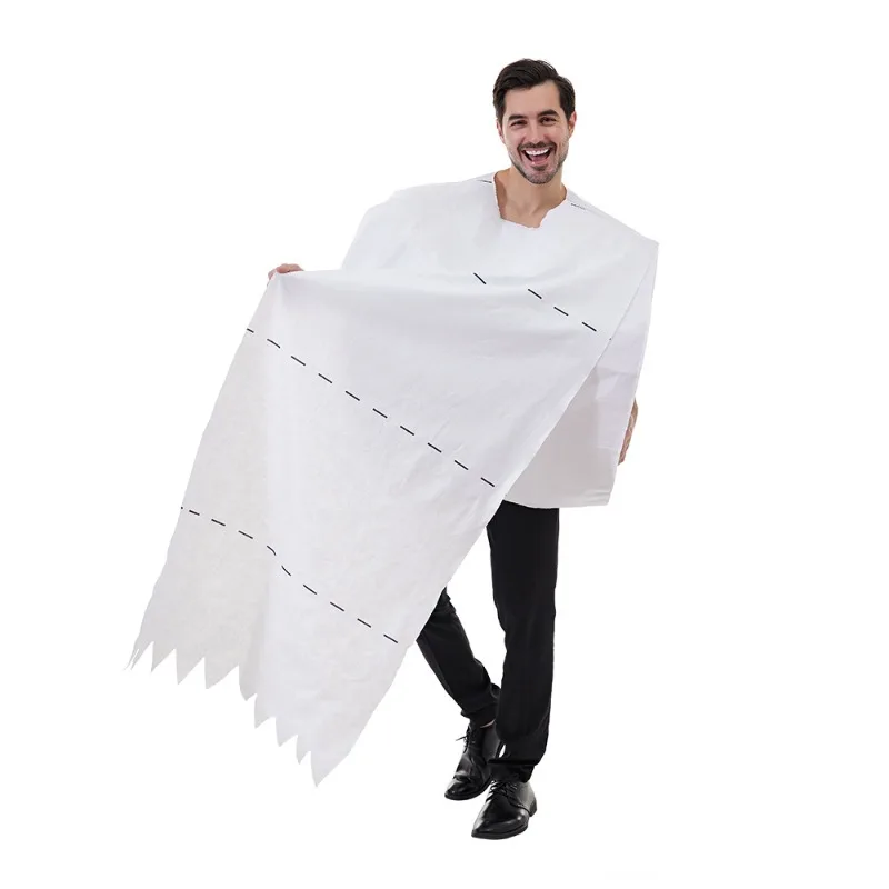 

Halloween Toilet Paper Couple Costume Adults Bathroom Cosplay Outfit Dress Party Stage Performance Tissue Roll Jumpsuit Comedy