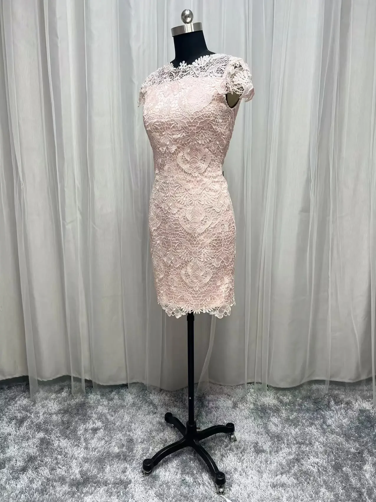 2022 Real Photo Rosa Spitze Mutter der Braut Kleider Nach Maß Kurze Ärmel Mantel Hochzeit Party Kleider Knielangen