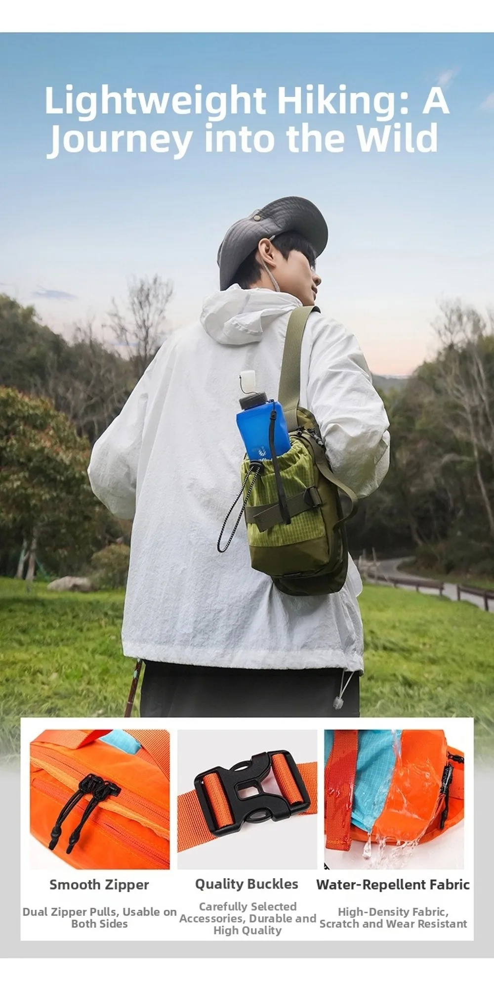Koreanische Outdoor-Umhängetasche Minimalistisches Design Wasserdichte Unisex-Gürteltasche mit Wasserkocherfach 6 Farben Camping-Schultertasche – Detail 9