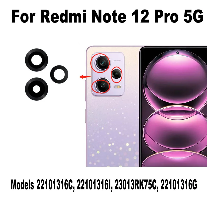 1PCS For Xiaomi Redmi Note 12 Pro Plus + 4G 5G Back Camera Glass Rear Lens Cover With Frame Ahesive Sticker Replacement