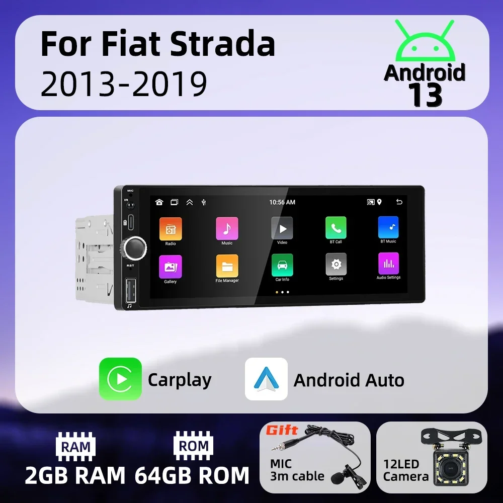 1Din Carplay Android Auto Radio Android Car Multimedia for Fiat Strada 2013-2019 6.86