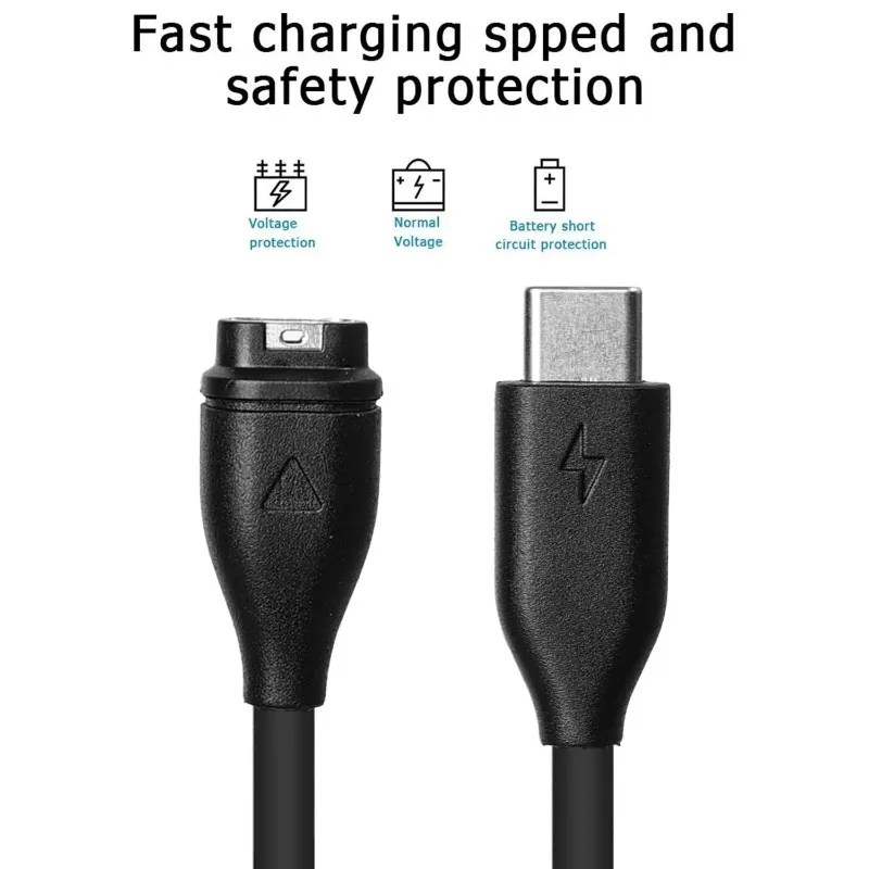 كابل شحن USB C للغارمين Fenix 8 7 5X 6S Pro Type C سلك شاحن سريع لـ Garmin Fenix سدادات الغبار ملحقات الساعة الذكية