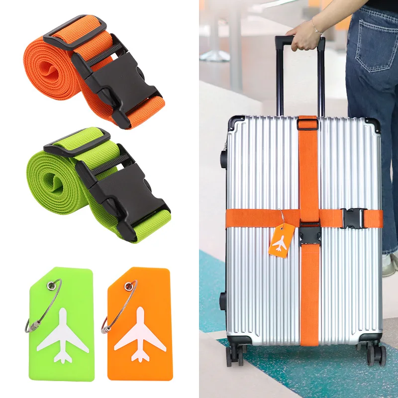 

2Pcs/Set Luggage Strap Luggage Tag Anti-Theft Adjustable Travel Suitcase Belt Quick Identification Luggage Tag Luggage Accessory