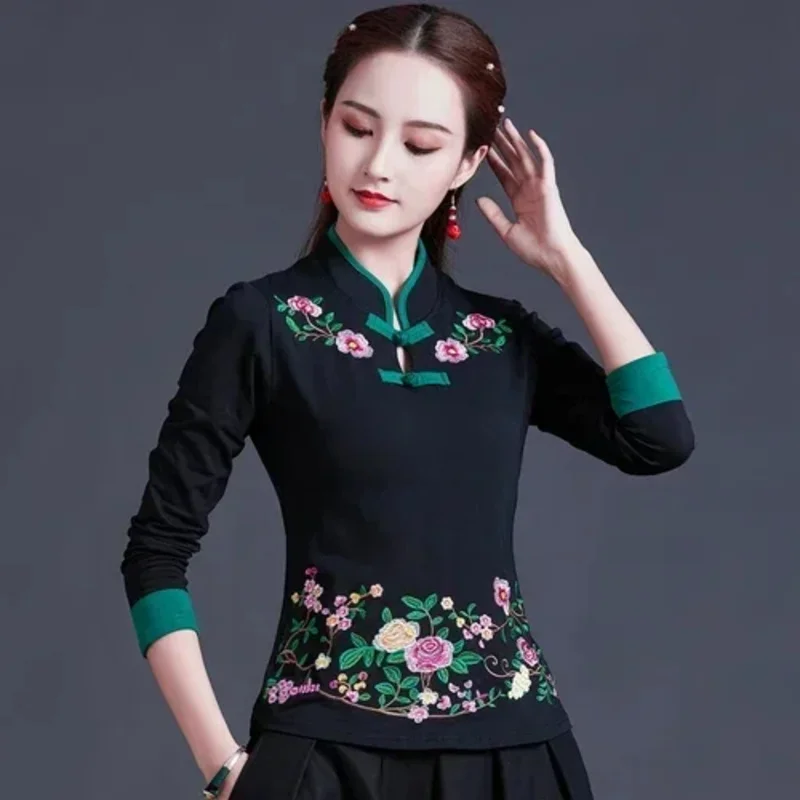 Estilo etnico streetwear moda casual roupas femininas camisas para mulheres roupas vintage tshirt y2k topo roupas femininas bordado