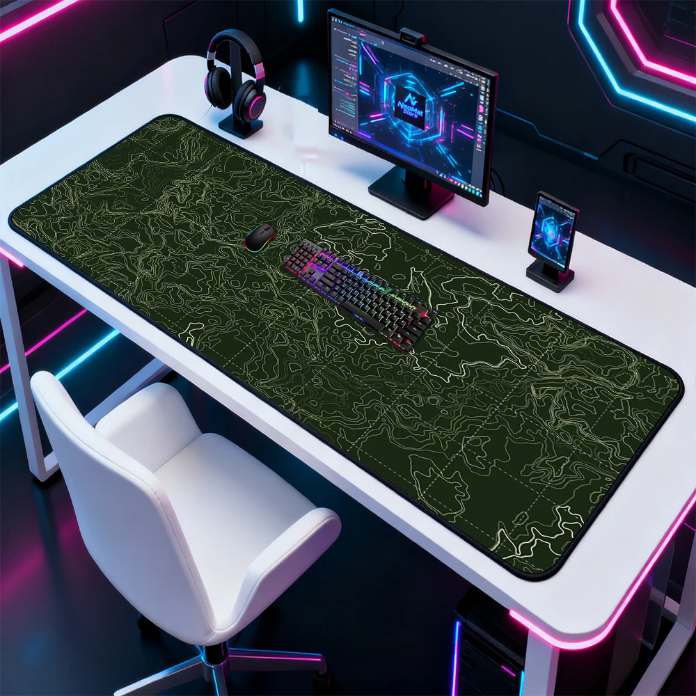 Topographic Mouse Pad Pc Gaming Desk Mat 120x60 Giant Contour Green Terrain Mousepad Map Line Accessories Full Desk Mousepads