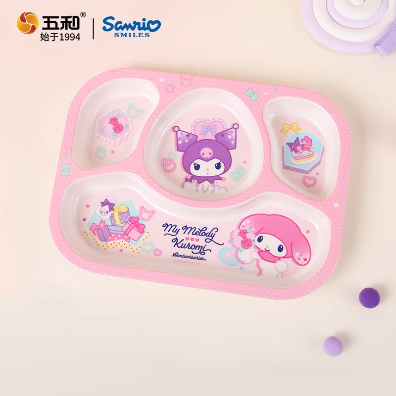 Sanrio Kuromi Series Kindergeschirr, BPA-frei, Cartoon-Reissalat, Schüssel, Wasserbecher, Löffel, geteilte Speiseteller in Lebensmittelqualität