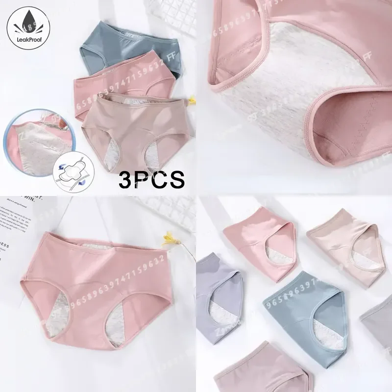 3PCS Set Women Menstrual Briefs Large Flow Postpartum Water Absorption Leakproof Underwear Pure Cotton Period Panties