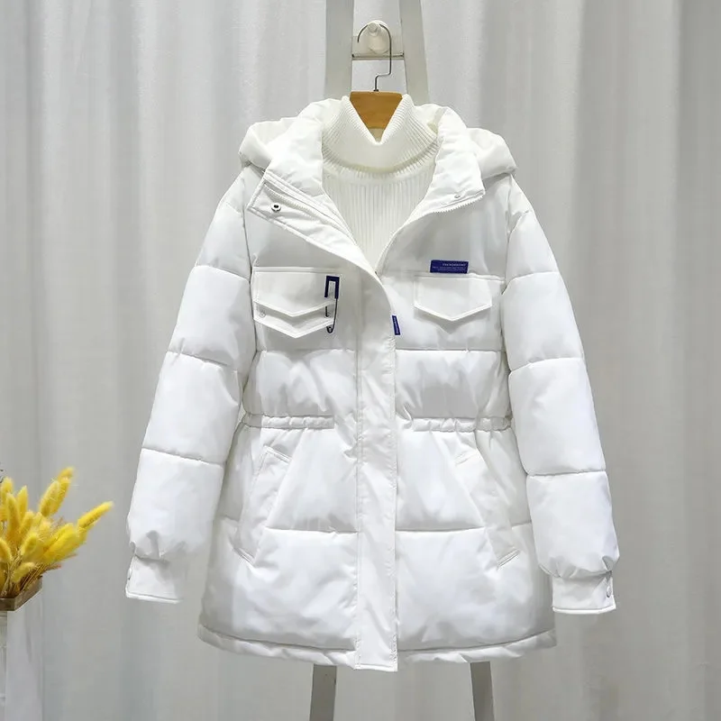 Jaket Musim Dingin Wanita Baru Mantel Parka Hangat Mantel Tebal Hangat Wanita 2023 Jaket Berlapis Katun Bertudung Kasual Longgar Salju Pakaian Luar