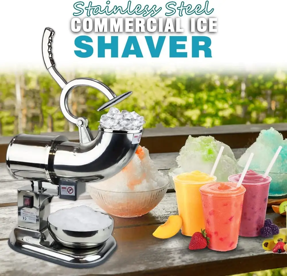 Stainless Steel 440 lbs/hr Electric Ice Shaver Machine with Two Extra Blades 250W Ice Crusher Snow Cone Maker Machines