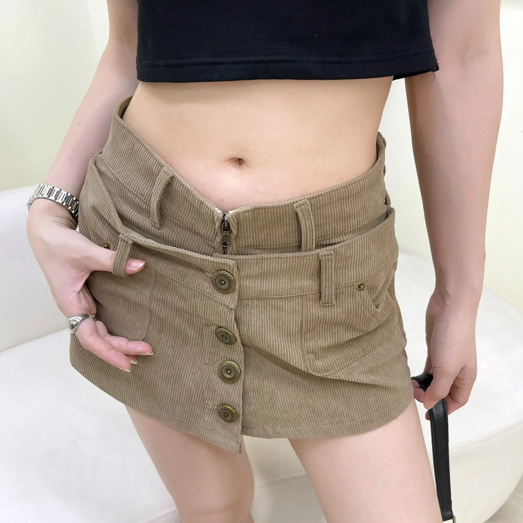 Breasted Design Spice Girl Low Waist Hip Skirt for Women