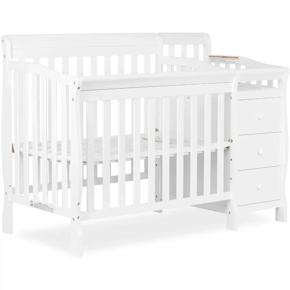 Jayden 4-in-1 Mini-Umwandelbares Kinderbett und Wechsler in Weiß, Greenguard Gold-zertifiziert, ungiftiges Finish, neuseeländisches Kiefernholz