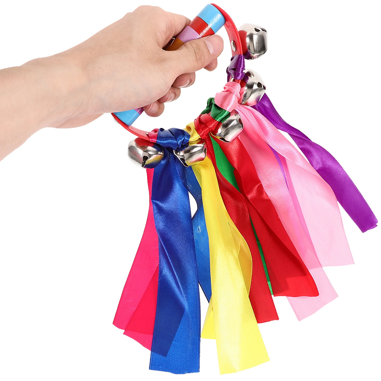 

2Pcs Rainbow Ribbon Handheld Tambourine Shaking Jingle Bell Percussion Instrument Party Music Education Tambourine
