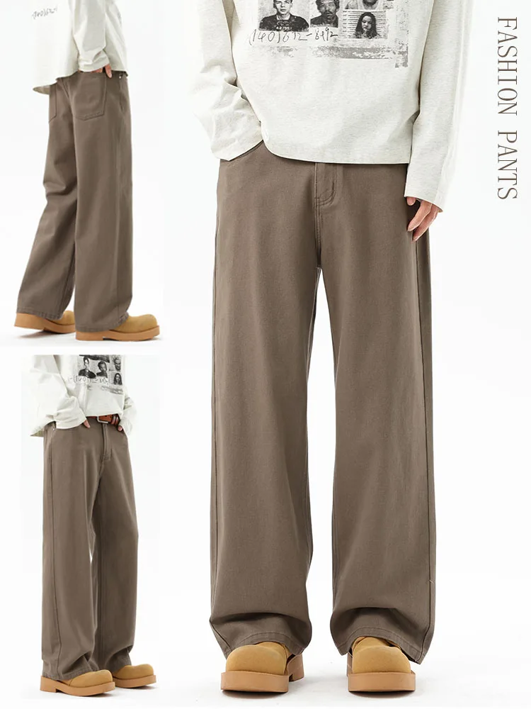 

Прямые флисовые мужские модные брюки, зимние свободные 100% хлопок, толстые теплые бархатные повседневные брюки, универсальные модные мужские плюшевые брюки