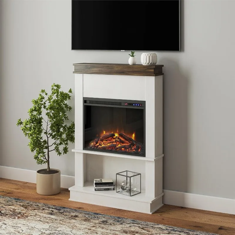 

Mateo Electric Mantel Fireplace with Open Shelf, inish, Eco-Friendly Heating Technology