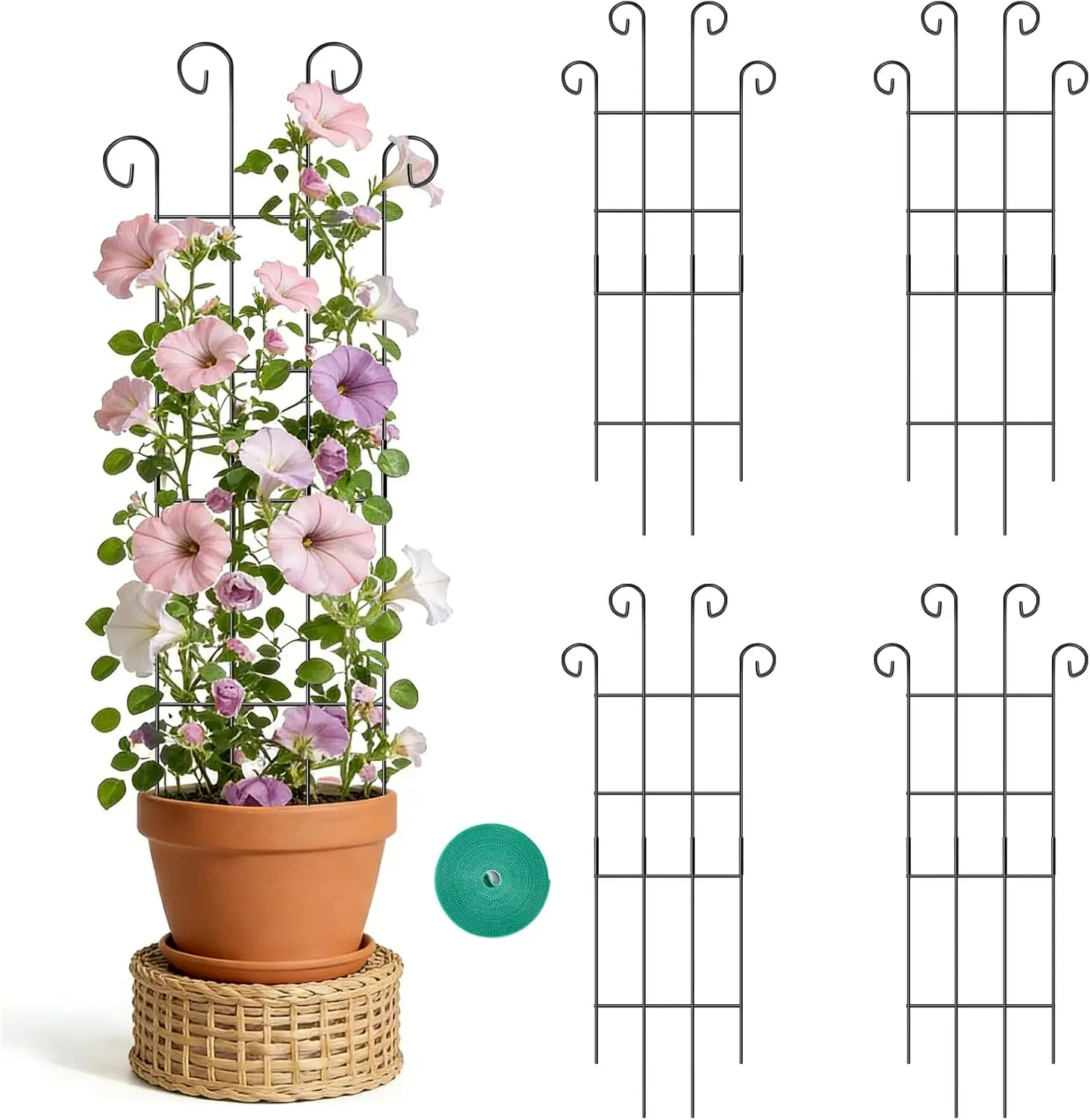 

Набор из 4 металлических опор для растений (31 дюйм) для комнатных вьющихся растений, прочная поддержка для плюща, потоса, монстеры, гойи, вьющихся растений, волнообразная форма