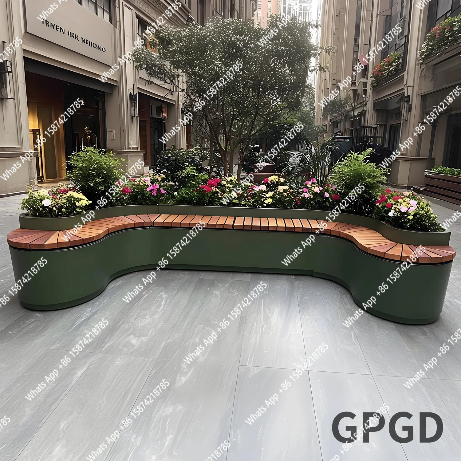 Outdoor seat flower box combination luminous seat with seat stainless steel bench outer pendulum