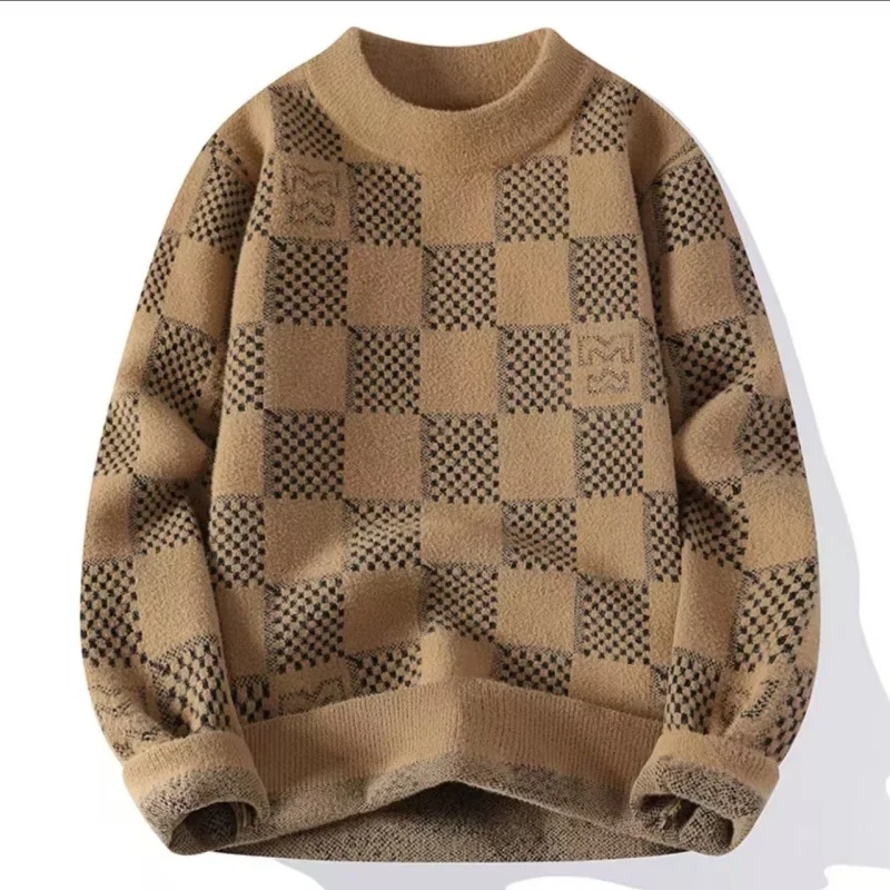 

Luxury Brand Men's Half High Collar Pullover knitwear Autumn Winter New Arrival Jacquard Plaid Warm Fashion Commuter Men'swear