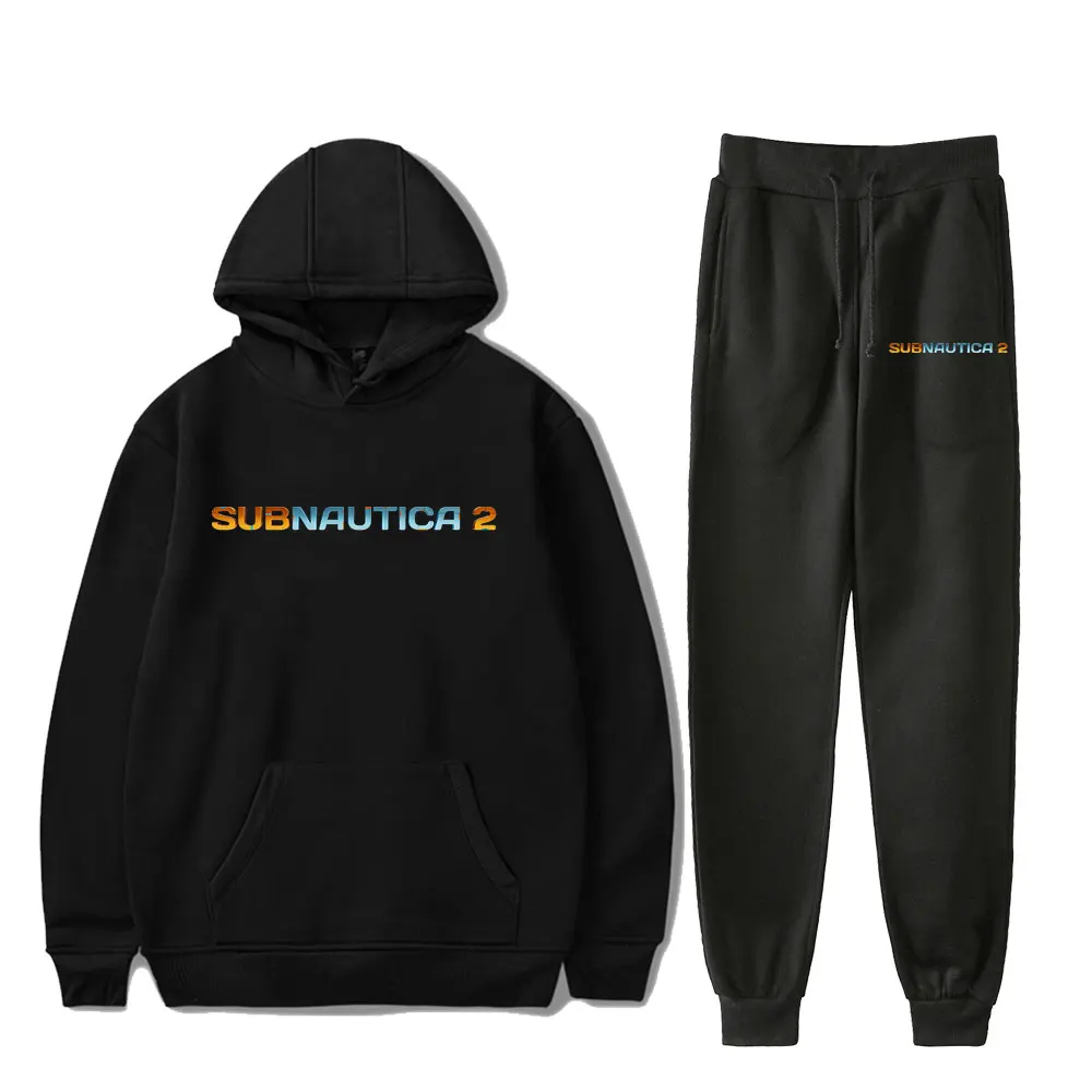 Conjunto de Moletom Subnautica 2 com Logo, Calças Jogger Unissex, Casual, Dois Peças para Mulheres e Homens