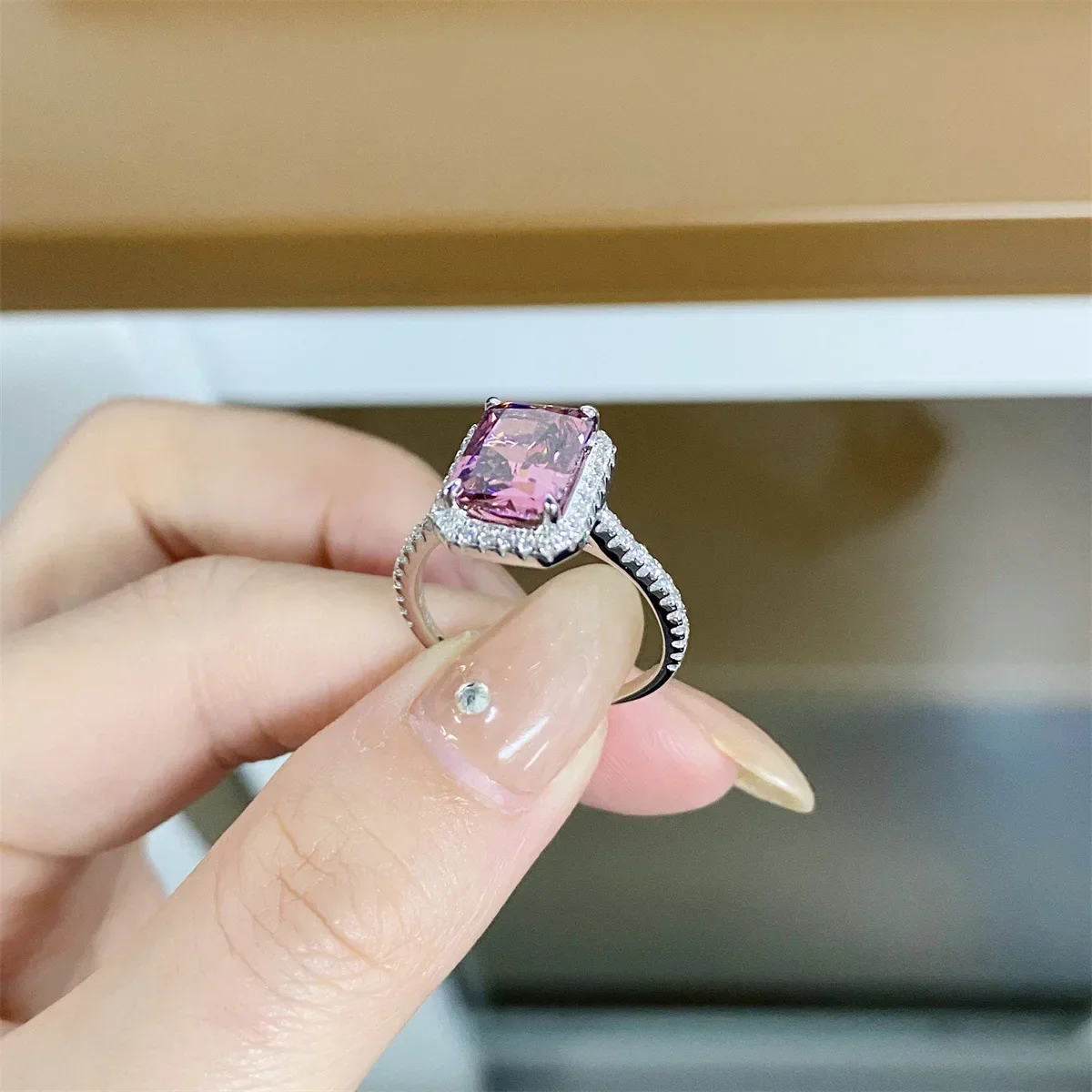 Goldpure Luxury Solid Platinum PT950 Women's Rouge Powder Women's Ice Flower Cut 3 karat Square Bag Full Diamond Moissanite Diam