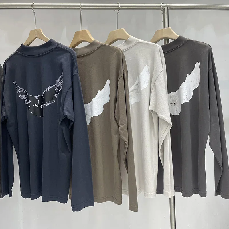 

America High Street Kanye West Long Sleeves Tops Niche Fashion Multicolor High Quality Peace Pigeon KANYE WEST Long T-shirts