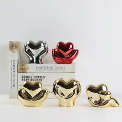 Gold and Silver Ceramic Valentine's Day Love Gesture Ornaments Minimalist Desktop Living Room TV Cabinet Decoration