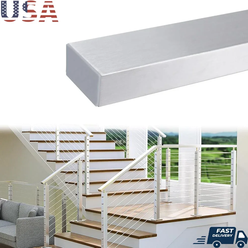 Stainless Steel Handrail Flat Top Rail Cable Railing System Deck Stair Indoor Outdoor Brushed Rectangular 66 Inch 304 SS