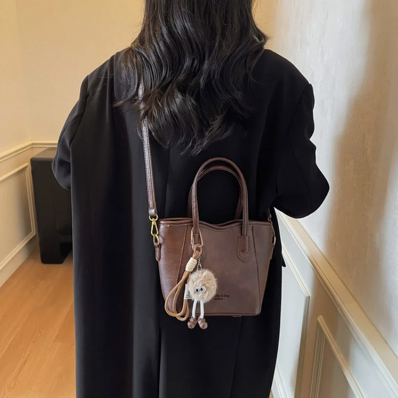 

Trendy Women's Small Bucket Shoulder Bag with Detachable Strap for Daily Commute, Errands and Weekend Activities Women Handbags