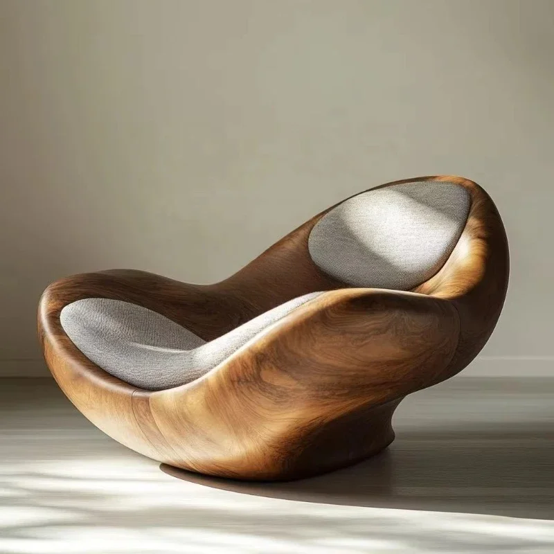 

Modern minimalist lounge chair uniquely shaped solid wood lounge chair, suitable for family hotel offices and bars