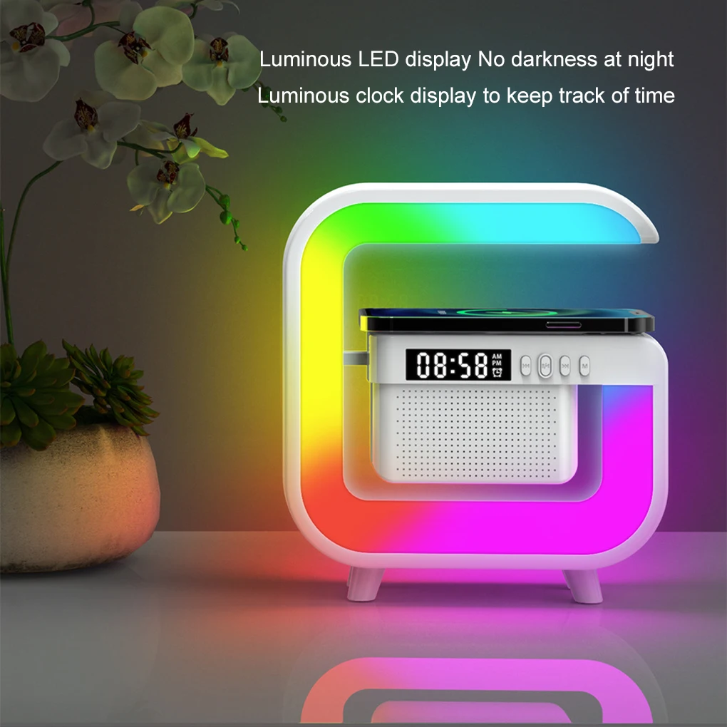 جو متعدد الوظائف RGB ساعة مكتب ضوء الليل شاحن لاسلكي مكبرات صوت بخاصية البلوتوث آيفون لشاومي شحن سريع