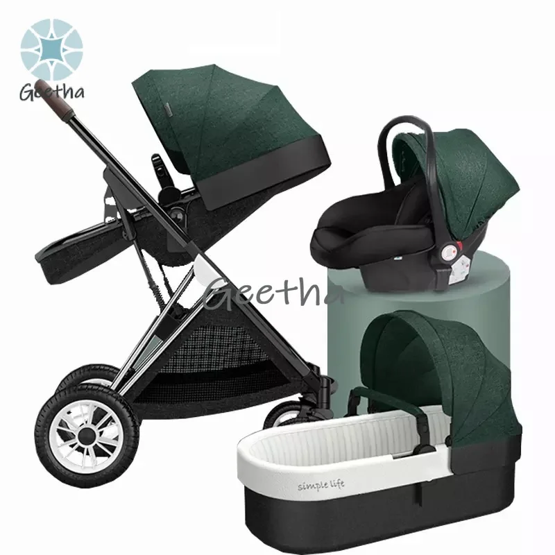 

Luxurious 2in1 Stroller Baby 4 in 1 High Landscape Light Folding Pram Can Sit Can Lie Ultra-light Portable 4 Wheel Baby Stroller