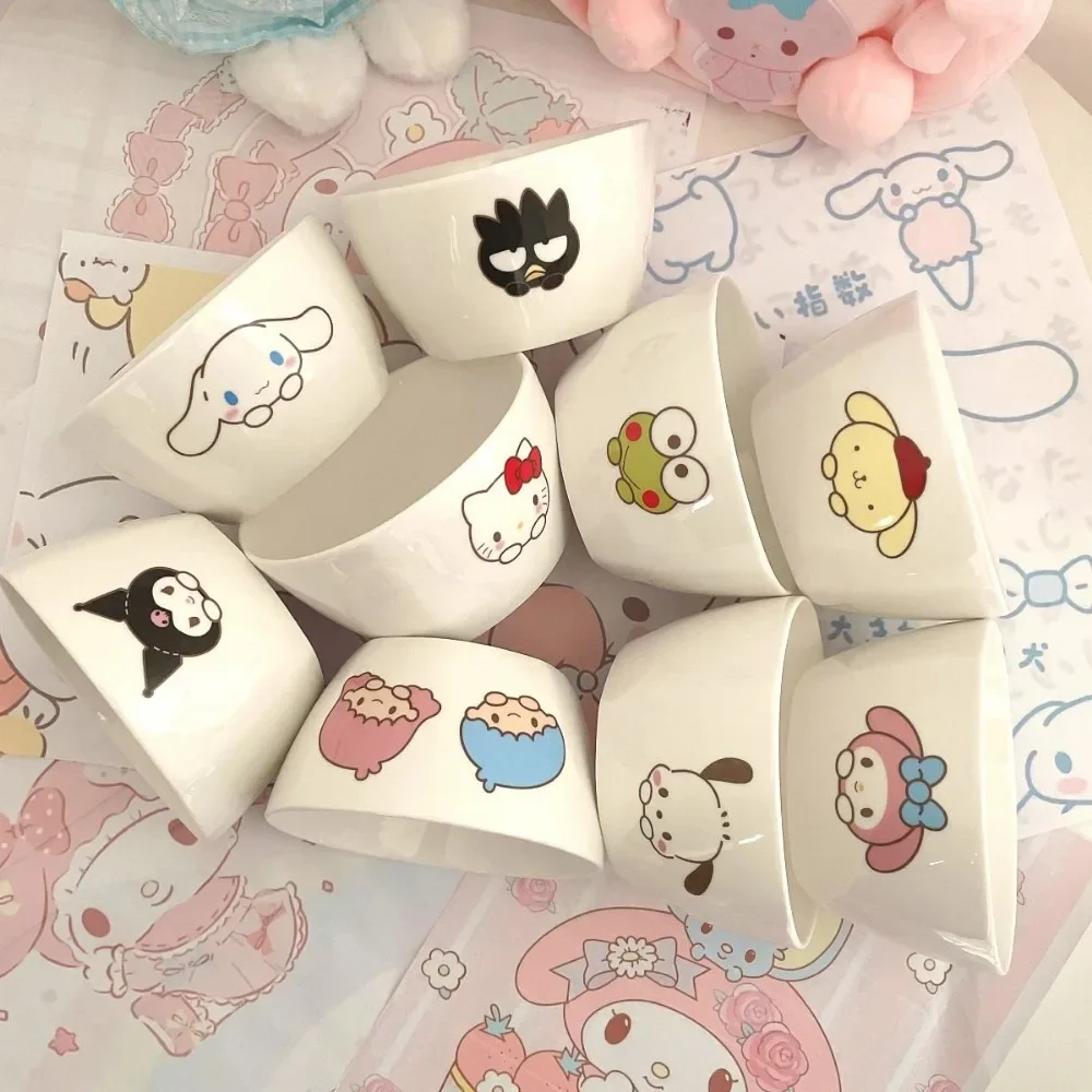 

Hello Kitty Cinnamoroll Anime Kawaii MINISO Children Food Bowl Cute Kuromi Ins Student Dormitory Home Ceramic Rice Bowl Gifts