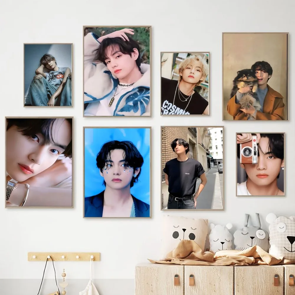 Babaite KPOP Kim Tae-hyung Poster No incorniciato Poster Kraft Club Bar Paper Vintage Poster Wall Art Painting Bedroom Study Stickers