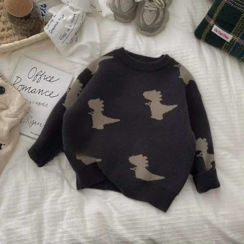 

Boys' Sweater Autumn Outfit New Western-style Baby Casual Pullover Knitted Sweater Autumn and Winter Trendy Children's Top