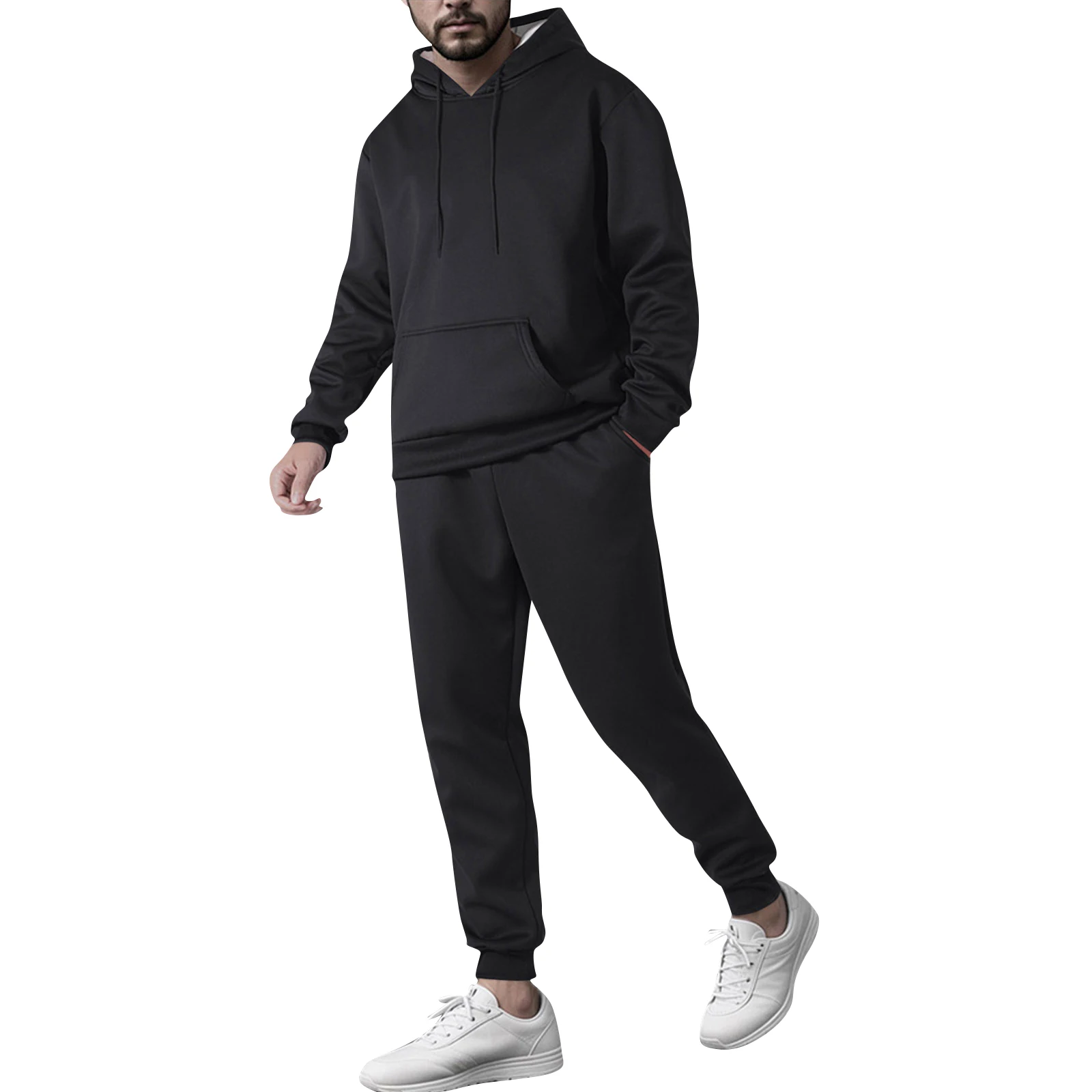 

Men'S Hooded Drawstring Casual Sweatshirt Suit Loose Version Breathable Sports Suit Autumn Gym Training Two-Piece Suit