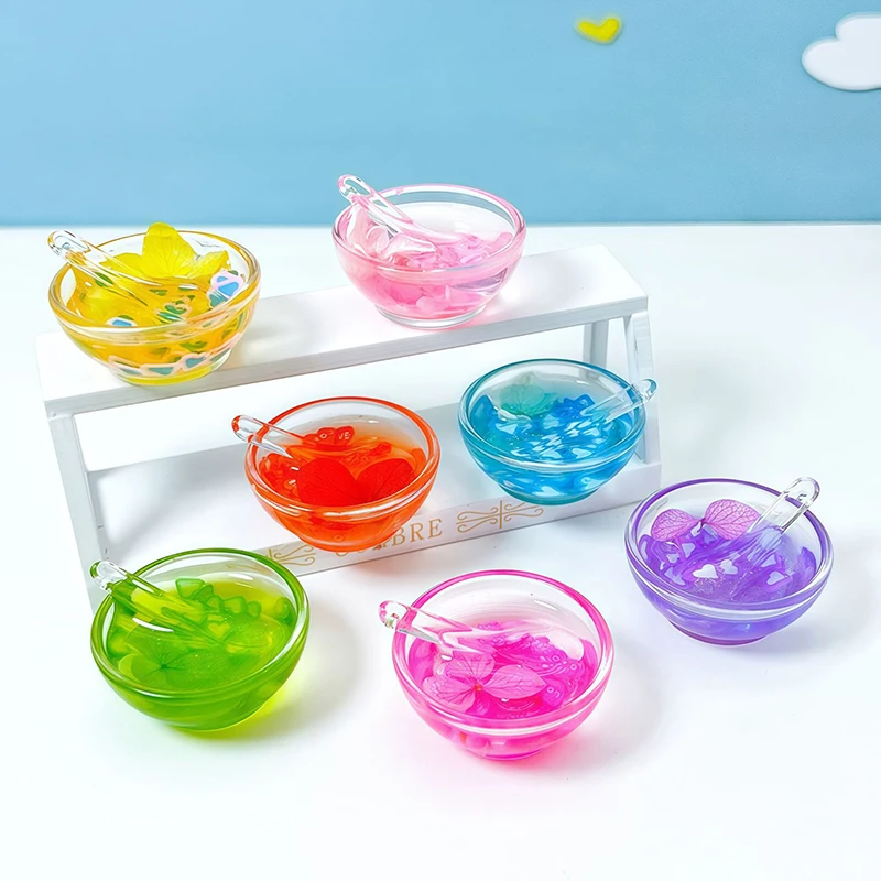 1PC simulazione Fine scintillante petali luminosi Simi Dew Bowl Dollhouse cucina in miniatura accessori per alimenti decorazione fai da te giocattoli