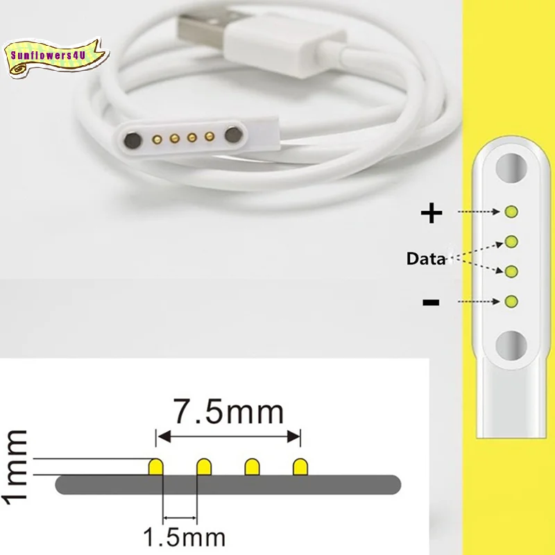 1pc Magnetic Charger USB 2.0 Charging Cable Cord Power 4 Pin For Smart Watch KW88